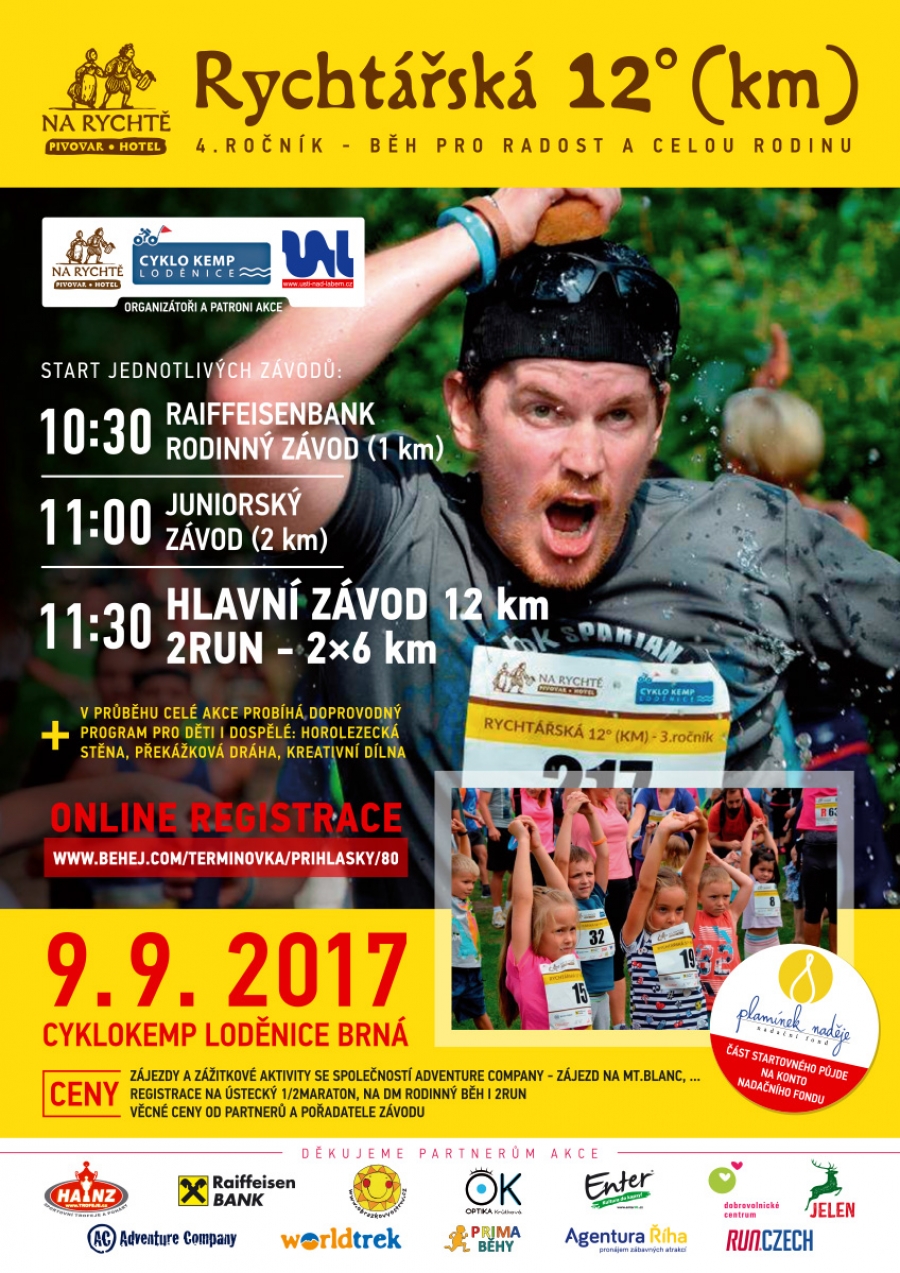 Startovní listina na Rychtářskou 12° se začala rychle plnit, na hlavní závod je volných 70 míst. Závod startuje v sobotu 9.9.2017.