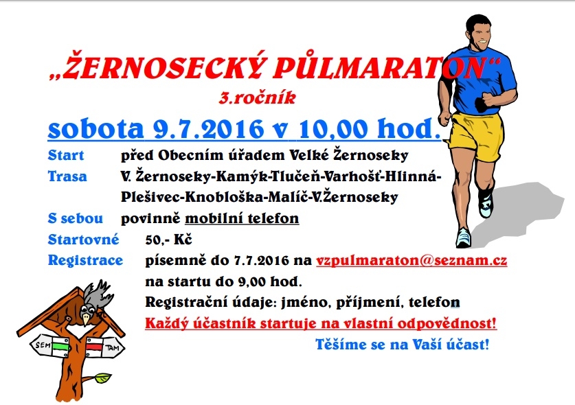V sobotu 9. července na půlmaraton do Velkých Žernosek