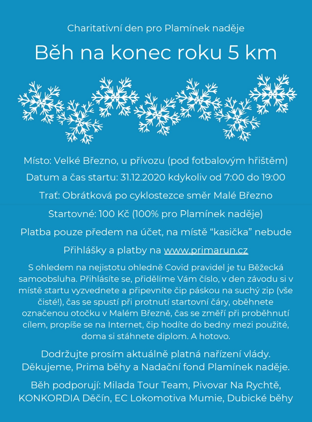 Silvestrovský charitativní běh pro Plamínek bude formou běžecké samoobsluhy